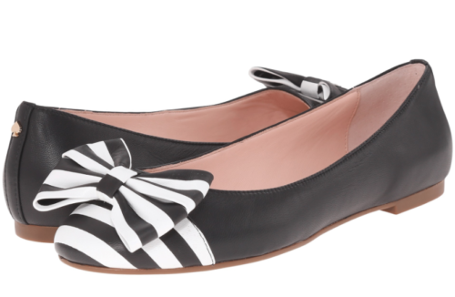  KATE SPADE Black White Stripe Nappa Leather Bow ‘WALLACE’ Ballet Flats Sz 5.5 M - Picture 1 of 6