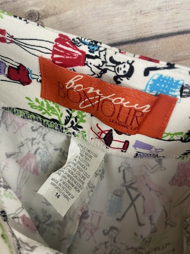 Pantalones Capri Vintage Bonjour Talla 14 NUEVO Café Árboles Perro Gráficos Años 90 Cremallera Lateral - Imagen 11 de 11