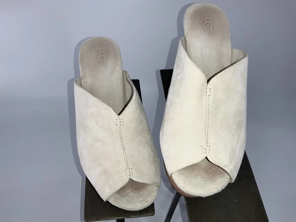 Zapatos de cuña con plataforma Ugg para mujer talla 6 gamuza marfil 3” tacón de corcho YGI E2S-39 Foto 3 de 4