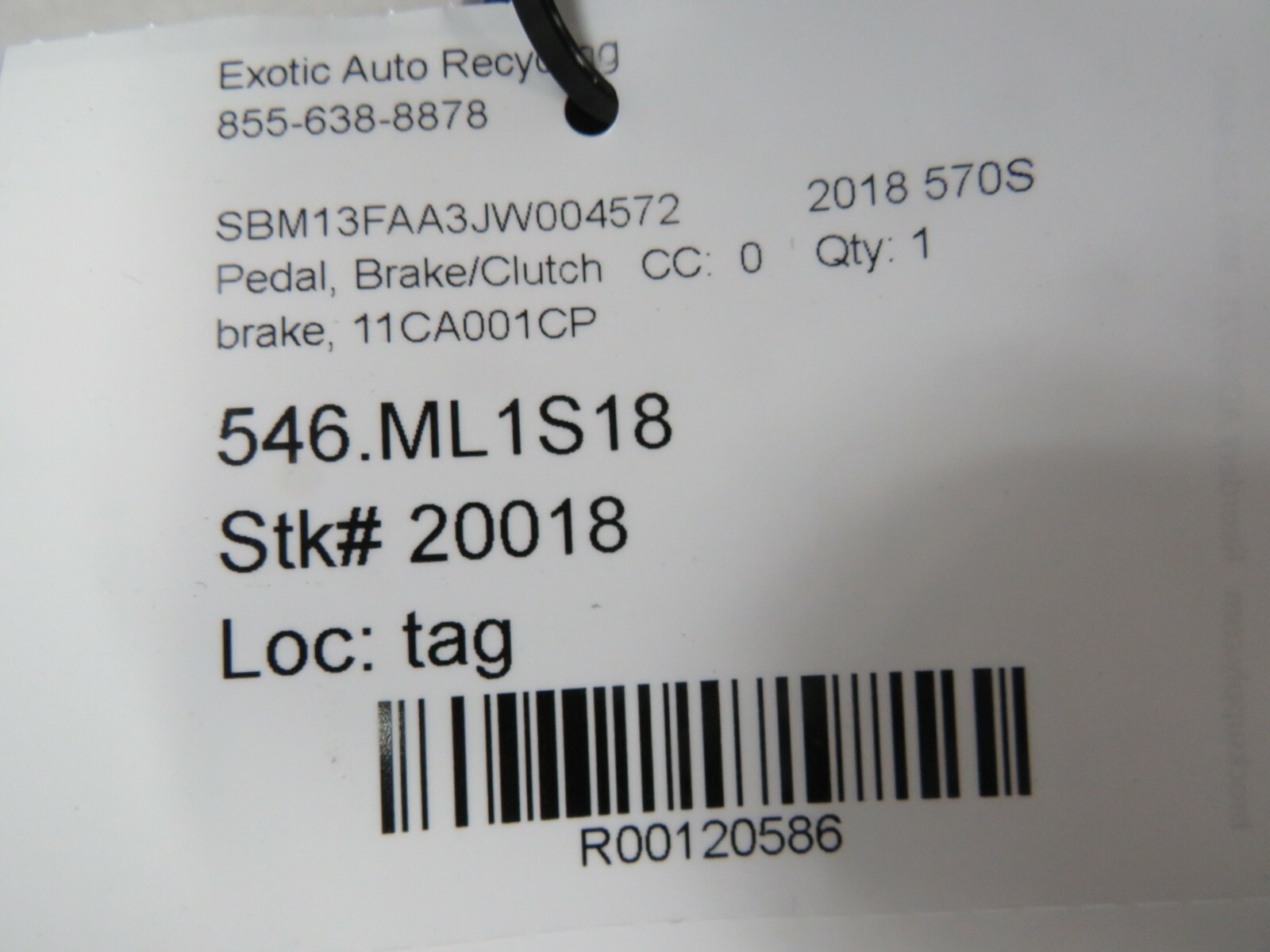 Mclaren 570s, Brake Pedal, Used, P/N 11CA001CP