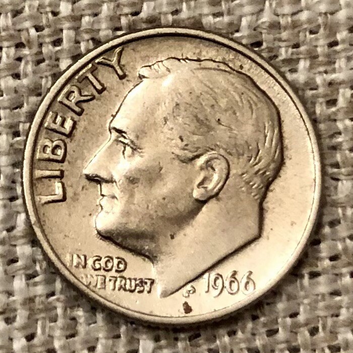 Rare 1966 Roosevelt DOUBLE STRUCK Dime In God We Trust