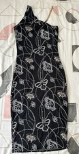 Sexy Boohoo Black & Grey Pattern Long Dress- Size UK 8/ 10