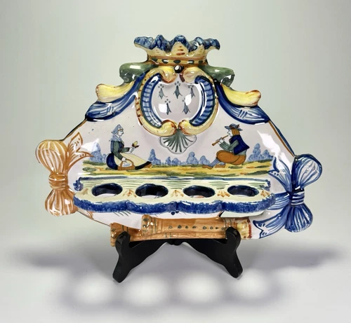 Henriot Quimper Pipe Rack ~ French Faience ~ Signed