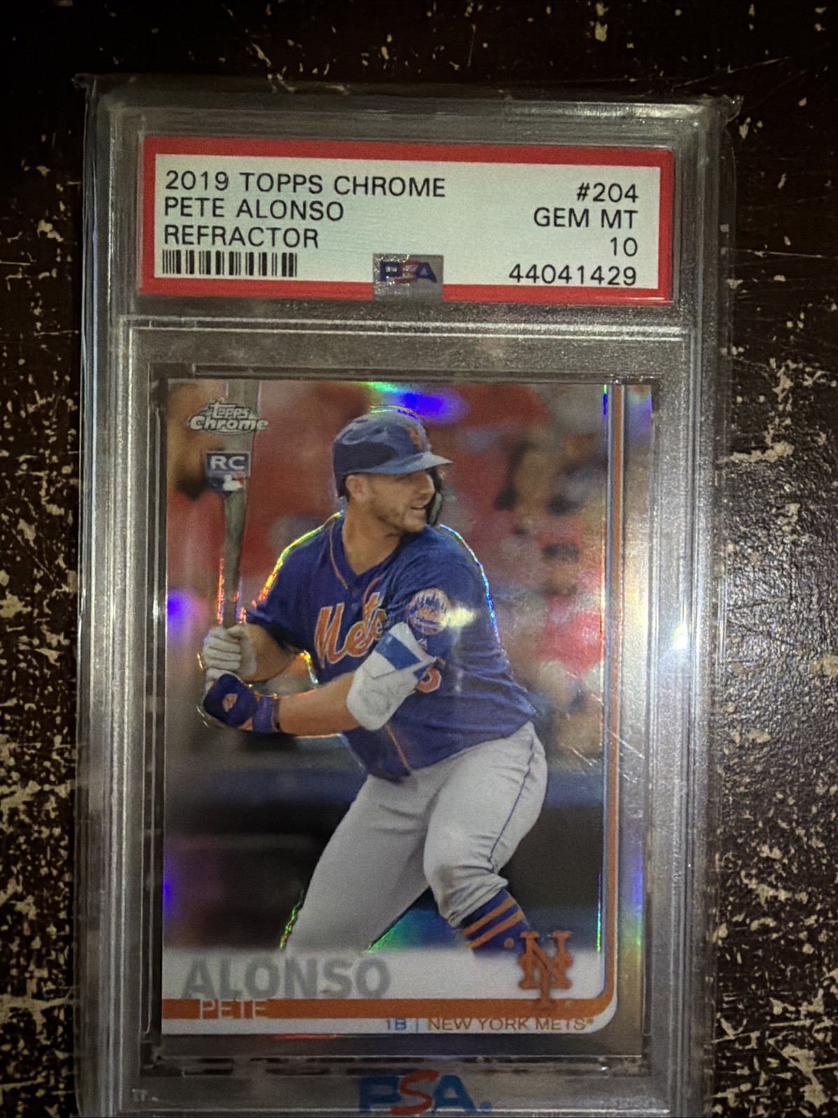 2019 Topps Chrome Refractor Pete Alonso (RC) Mets Rookie Card PSA 10 view 2