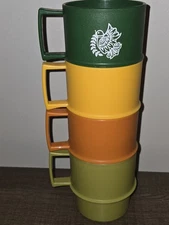 Vintage Tupperware Stackable Coffee Mugs Cups Set of 4 Harvest Colors 