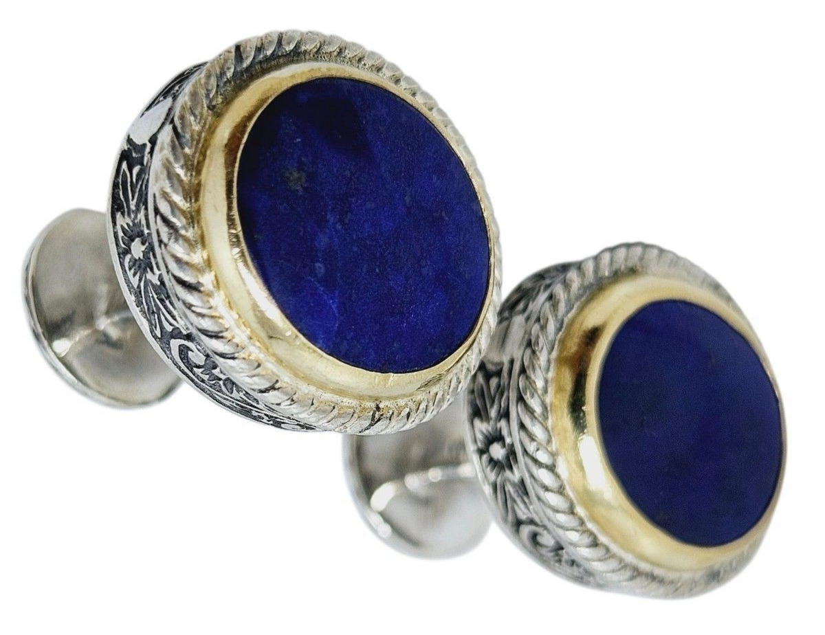 AUTH KONSTANTINO Lapis Lazuli Men's Cufflinks Silver 925 K22 Gold