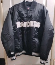 VTG 90s NFL RAIDERS STARTER SATIN BOMBER JACKET SPELL OUT SIZE L MADE IN KOREA