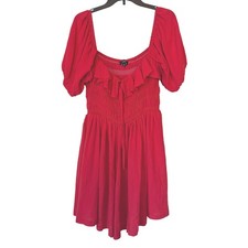 Lulus Women Red Puff Sleeve Smocked Ruffle Mini Dress XL