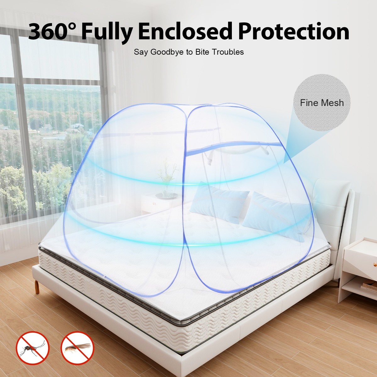 Pop-Up Mosquito Net Tent Foldable Mosquito Net Zipper Single Door