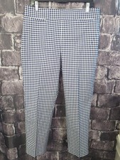 TALBOTS Navy Gingham Check Side Zip/Button Faux Pockets Pants Size 8 32X26 EUC
