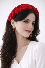 Red Velvet Floral Headband   Handmade Statement Accessory   Elegant  Voluminous