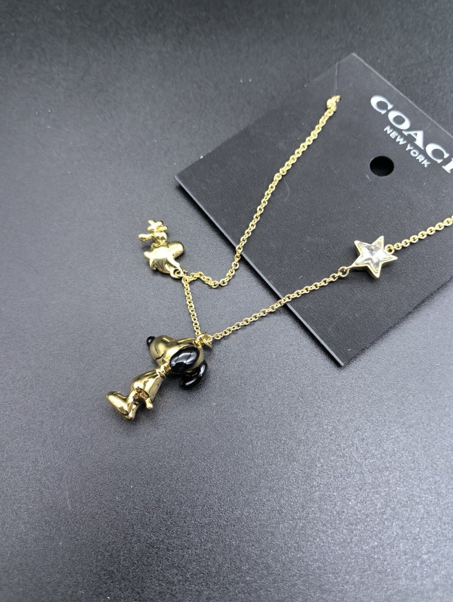 Coach X Peanuts Snoopy And Woodstock Pendant Necklace CCA48 Gold