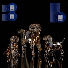 Swarovski Figurine Golden Retriever Set Mother, Puppy Standing , Sitting 1142...