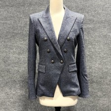 Veronica Beard Blazer Womens 8 Blue Herringbone Double Breasted Jacket USA