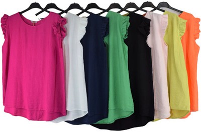 Italienisches Damen Trägertop mit Knopfdetails hinten und Rüschen Flügelärmeln SS23