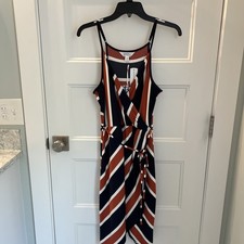 Market & Spruce Dress-  Annora Faux Wrap Knit Sz S Petite  Navy /Terracotta