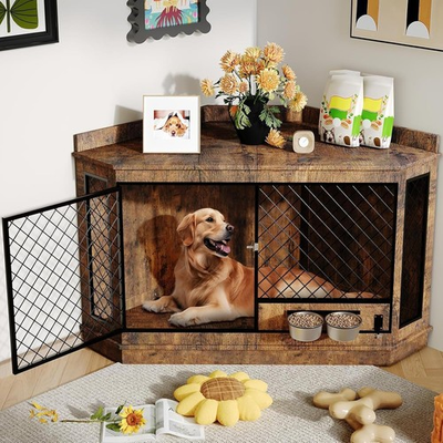 #ad #ad Decorative Wooden Dog Crate Furniture 360° Rotating Feeder Dual Use As TV Stand $185.06