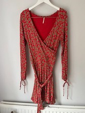 Free people wrap dress new without tags red/green festive small