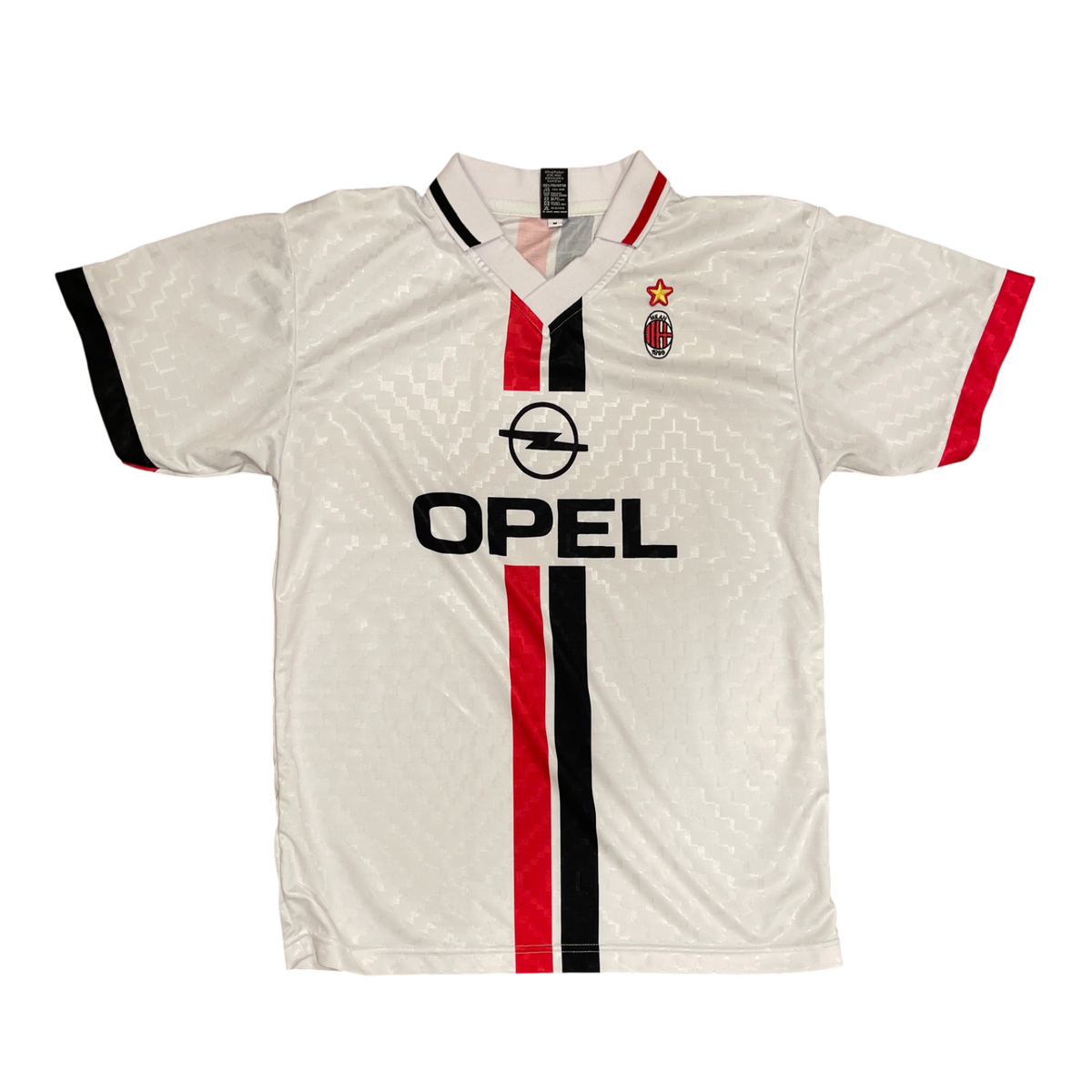 AC Milan Vintage Opel Soccer Jersey White Red Black Mens Medium