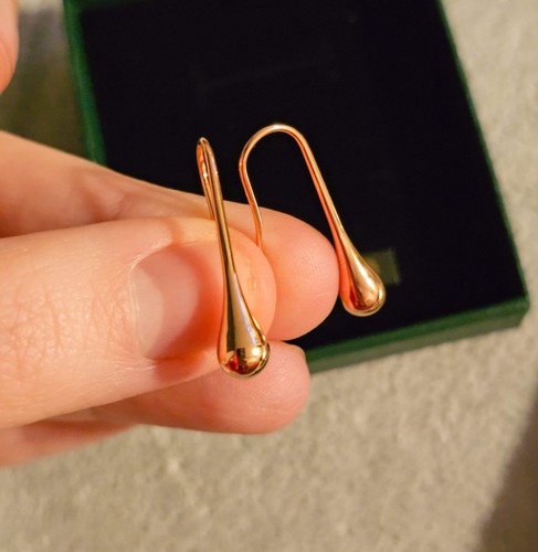 9ct Rose Gold Teardrop threader dangly earrings 2.5cm