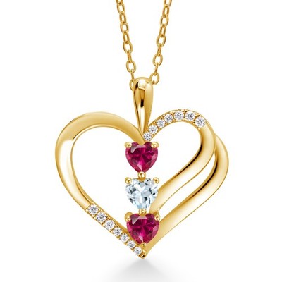 0.95 Ct Created Ruby Aquamarine 18K Yellow Gold Plated Silver Pendant with Chain