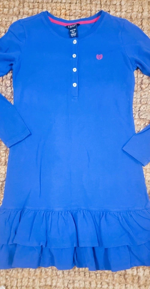 Vestido Ralph Lauren Chaps Azul M 8-10 Doble Volantes Dobladillo Algodón Gofre Manga Larga Foto 2 de 4