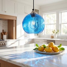 Modern Blue Glass Globe Pendant Light