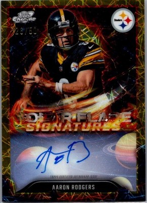 Aaron Rodgers 2025 Topps Chrome Cosmic Solar Flares Gold Refractor Autograph /50