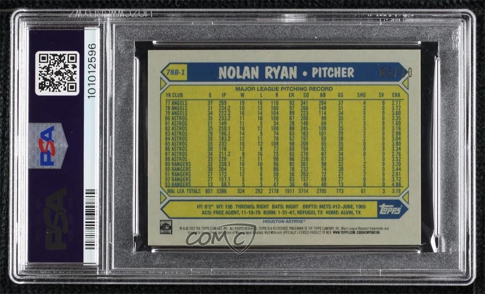 2022 Mini 1987 Topps Baseball Blue /10 Nolan Ryan #78B-1 PSA 10 GEM MT HOF - Image 2 of 2