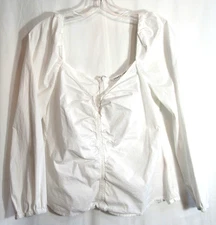 Veronica Beard White Peasan V Neck Long Sleeve Back Zip Shirt Size 12 EUC