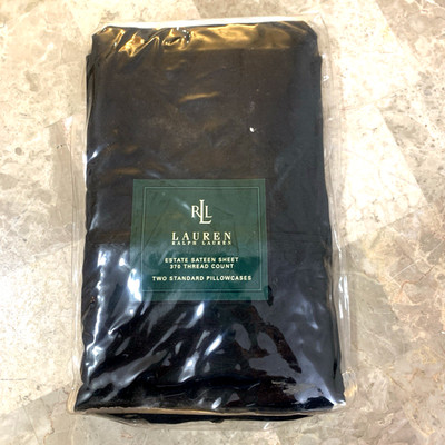 Ralph Lauren Estate Black Sateen Two Standard Pillowcases 370 Thread Count Set!