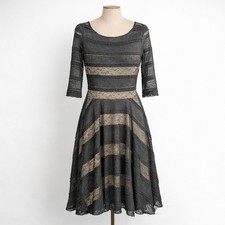Vintage Fairy Dress Sheer Mesh Lace Black Fit Flare M Dark Romantic Indie Grunge