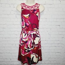 Antonio Melani Pink Floral Lattice Neck Sleeveless Fit & Flare Dress 4 1190M432