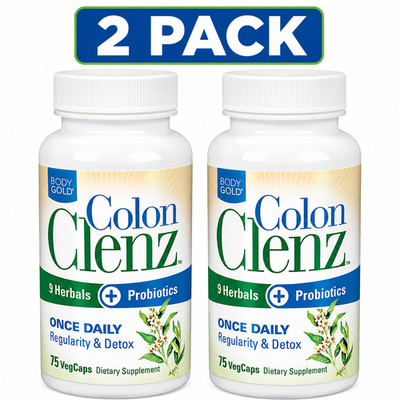 Body Gold Colon Clenz Detox 75 Capsules 2 Pack 9 Herbs Probiotics