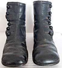 vintage black leather button-up baby boots doll antique VG condition