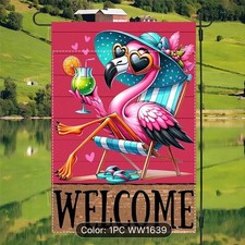 Fancy Flamingo Summer Garden Flag Welcome 12.5" x 18"