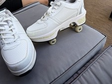White Sneaker-Style Roller Skate Shoes, Retractable Built-In Wheels, Unisex