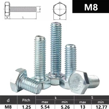 M8(8MM) SET SCREWS FULL/HALF THREADED BOLTS HIGH TENSILE GRADE 8.8 ZINC PLATED