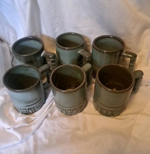 Frankoma Coffee Mug C4 Plainsman Green Brown Ceramic Clay Pottery Handled QTY 3