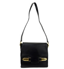 Vintage GUCCI Black and Gold Leather Shoulder Bag Italy