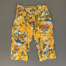 Jams World Capri Pants Womens Small Floral Yellow Print Rayon Drawstring Vintage