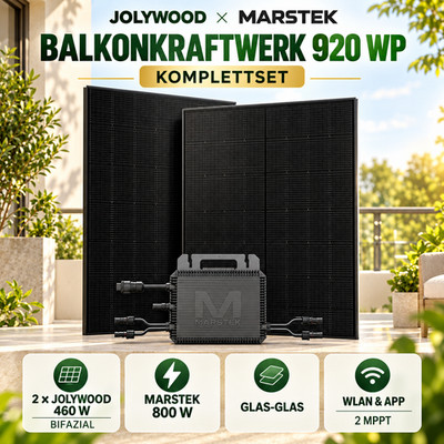 Balkonkraftwerk 920W Jolywood + MARSTEK 800W inkl. Balkonhalterung