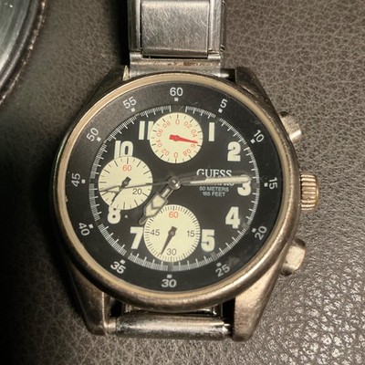 GUESS Waterpro Quartz Chronograph-3 dials Watch Black Dial 50M Japan luminous
