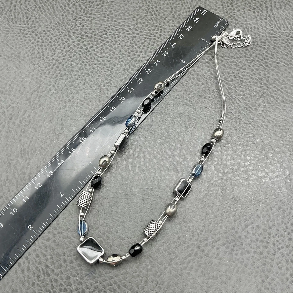 Collar Lia Sophia Mujer Tono Plata Estación Cuentas Negro Azul Ajustable Foto 3 de 4