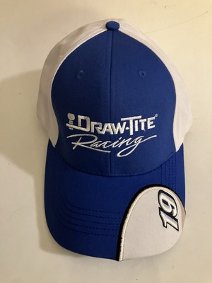 Draw-Tite Racing #19 Baseball Cap Hook & Loop Closure NASCAR Blue White Hat