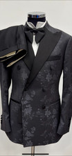 Grey floral double breasted Tuxedo wool suit