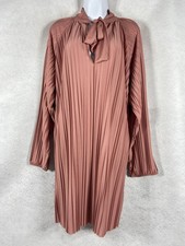 Zara Dress Women’s Medium Coral Shift Pleated Tie Neck Balloon Sleeves