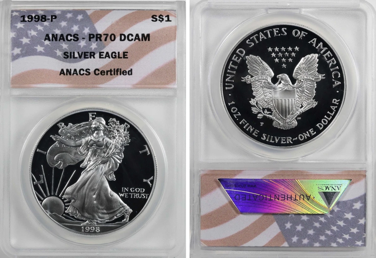 American Eagle PR 70 Graded Proof ANACS Certified Silver Bullion