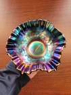 Pretty Purple Dugan Carnival Glass Honeycomb & Beads 3&1 Edge Bowl