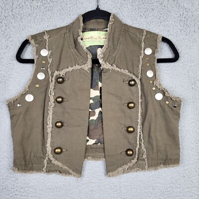 Miss me Khaki Junior's Studded embroidered green Vest Size L